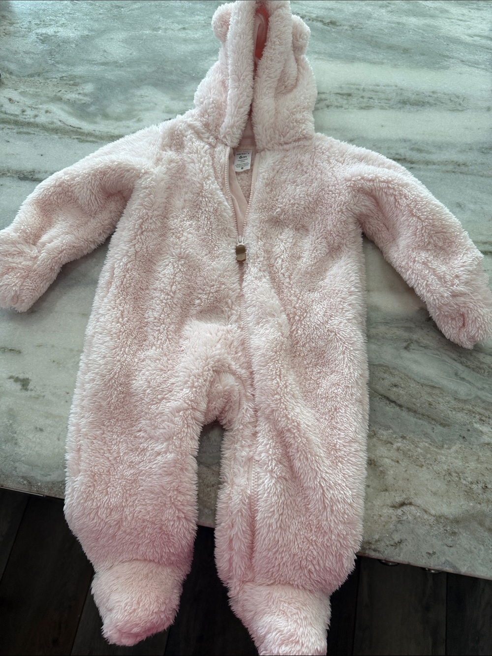 Carter's Plush Hooded Footed One-Piece in Light Pink